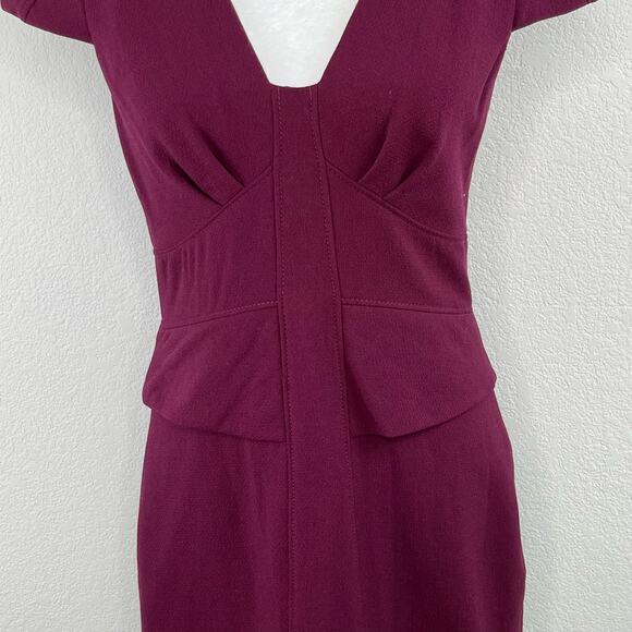 Tibi Maroon Knit Virgin Wool Short Sleeve V-Neck Peplum Mini Sheath Dress 6/SM - Picture 6 of 14